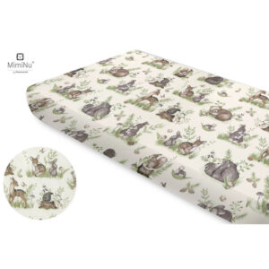 Cearceaf cu elastic, MimiNu, 160 x 80 cm, Calm Forest Natural