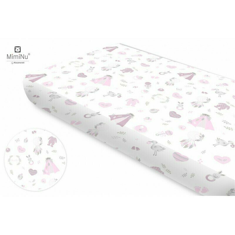 Cearceaf cu elastic, MimiNu, 160x80 cm, Baby Shower Roz - Image 2