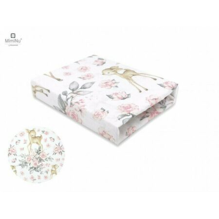 Cearceaf cu elastic, MimiNu, 160x80 cm, Sweet Deer Roz