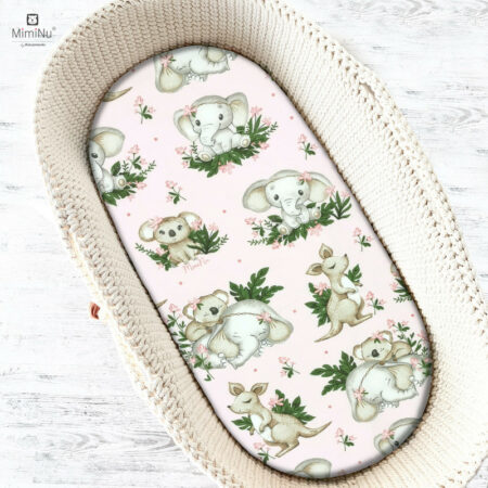 Cearceaf cu elastic, MimiNu, pentru landou, cărucior și coșulet, 80x35 cm, Baby Animals