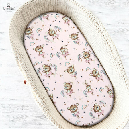 Cearceaf cu elastic, MimiNu, pentru landou, cărucior și coșulet, 80x35 cm, Little Ballerina Roz