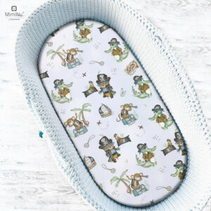 Cearceaf cu elastic, MimiNu, pentru landou, cărucior și coșulet, 80x35 cm, Pirates Albastru