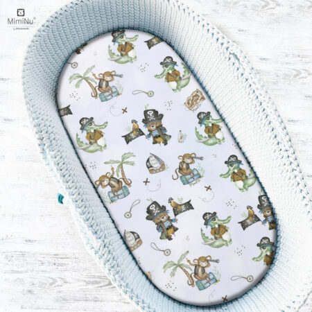 Cearceaf cu elastic, MimiNu, pentru landou, cărucior și coșulet, 80x35 cm, Pirates Albastru