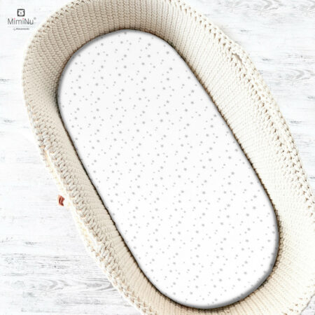 Cearceaf cu elastic, MimiNu, pentru landou, cărucior și coșulet, 80x35 cm, Mini Stars Gri