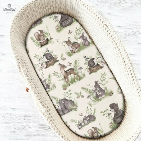 Cearceaf cu elastic, MimiNu, pentru landou, cărucior și coșulet, 80x35 cm, Calm Forest Natural