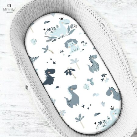 Cearceaf cu elastic, MimiNu, pentru landou, cărucior și coșulet, 80x35 cm, Dino Granat
