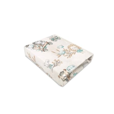 Cearceaf cu elastic, MimiNu, 90 x 40 cm, Zoo on bikes Nugat
