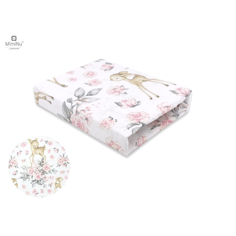 Cearceaf cu elastic, MimiNu, 90 x 40 cm, Sweet Deer Roz