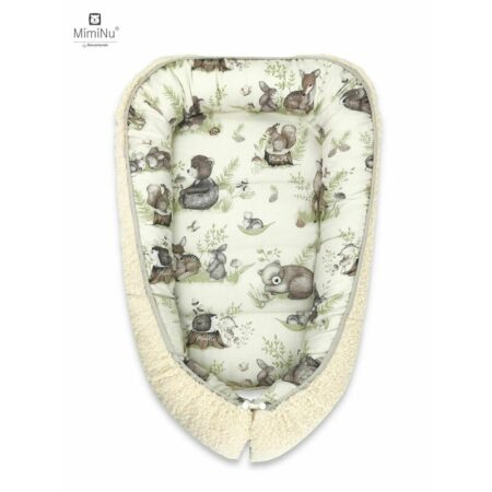 Babynest Coșuleț bebeluș 75x55 cm, MimiNu, Ecru Calm Forest Natural