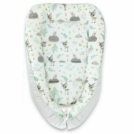 Babynest Coșuleț bebeluș, 75x55 cm, MimiNu, Forest friends Grey/Mint