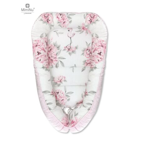 Babynest Coșuleț bebeluș, 75x55 cm, MimiNu, Pink/Peonies pink