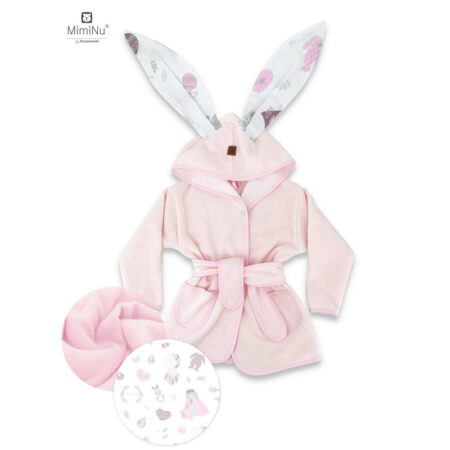 Halat de baie, 2 – 5 ani, Bumbac și thermo fleece, MimiNu, Baby Shower Pink
