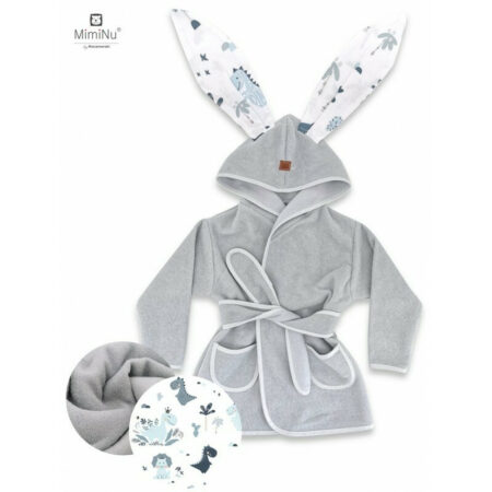 Halat de baie, 2 – 5 ani, Bumbac și thermo fleece, MimiNu, Dino Granat
