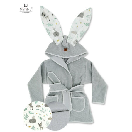 Halat de baie, 5 - 7 ani, Bumbac și thermo fleece, MimiNu, Forest Friends Mint
