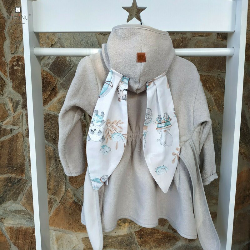 Halat de baie, 6 - 24 luni, Bumbac și thermo fleece, MimiNu, Zoo on Bikes Nugat - Image 3