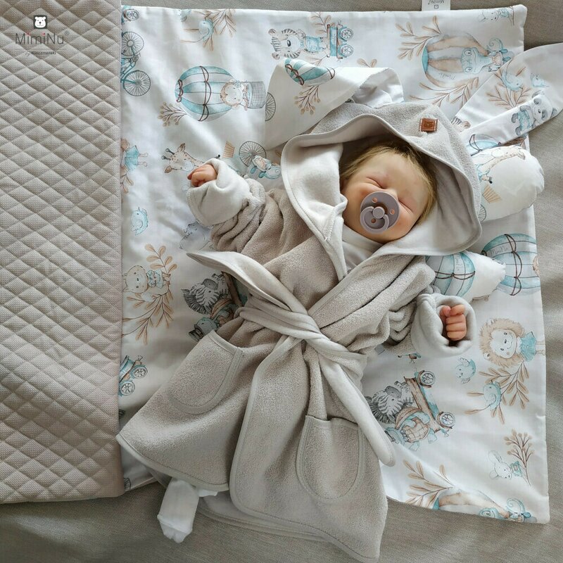 Halat de baie, 6 - 24 luni, Bumbac și thermo fleece, MimiNu, Zoo on Bikes Nugat - Image 4