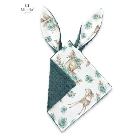 Jucărie textilă senzorială cu 2 fețe, 30 x 30 cm, Minky și bumbac, Minky Childrens Journey Grey Minky Sweet Deer Mint