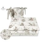 Lenjerie pătuț cu 3 piese pentru pat 120x60 cm, cu protecție laterală, MimiNu, Calm Forest Beige