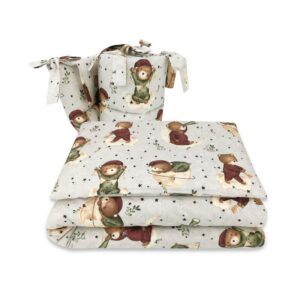 Lenjerie pătuț cu 3 piese pentru pat 120x60 cm, cu protecție laterală, MimiNu, Teddy Bear On Moon