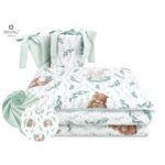 Lenjerie pătuț cu 3 piese pentru pat 120x60 cm, cu protecție laterală, MimiNu, Lulu natural