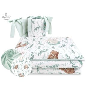 Lenjerie pătuț cu 3 piese pentru pat 120x60 cm, cu protecție laterală, MimiNu, Lulu natural