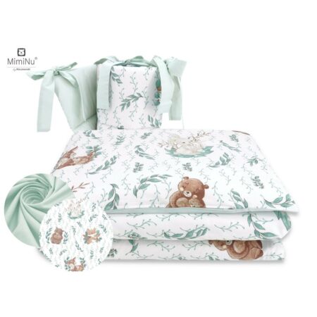 Lenjerie pătuț cu 3 piese pentru pat 120x60 cm, cu protecție laterală, MimiNu, Lulu natural