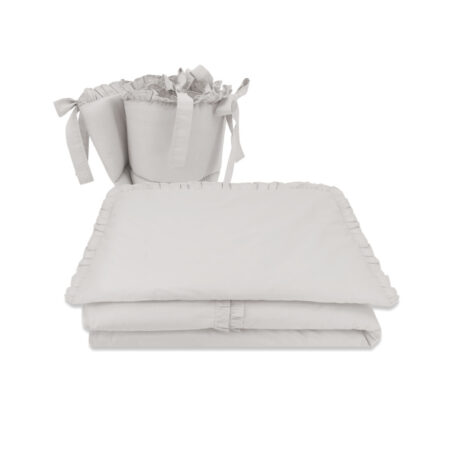 Lenjerie pătuț cu volănașe 3 piese, pentru pat 120x60 cm, cu protectie laterala, MimiNu, Colectia Royal, Grey