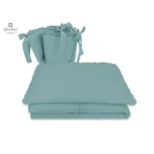 Lenjerie pătuț cu volănașe 3 piese, pentru pat 120x60 cm, cu protectie laterala, MimiNu, Colectia Royal, Nepal Green