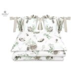 Lenjerie de pat 4 piese pentru pat 120x60 cm, cu două protecții laterale, Bumbac, MimiNu, Australian Animals Beige
