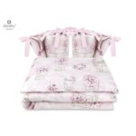 Lenjerie de pat 4 piese pentru pat 120x60 cm, cu două protecții laterale, Bumbac, MimiNu, Awesome Bunnies