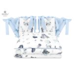 Lenjerie de pat 4 piese pentru pat 120x60 cm, cu două protecții laterale, Bumbac, MimiNu, Baby Shower Blue