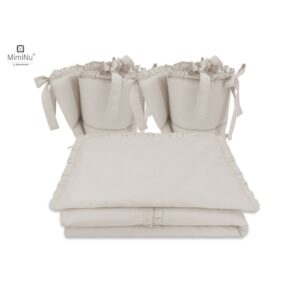 Lenjerie de pat 4 piese pentru pat 120×60 cm, cu două protecții laterale, Bumbac, MimiNu, Colectia Royal, Beige