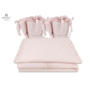 Lenjerie de pat 4 piese pentru pat 120×60 cm, cu două protecții laterale, Bumbac, MimiNu, Colectia Royal, Powder Pink