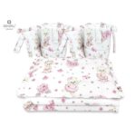 Lenjerie de pat 4 piese pentru pat 120x60 cm, cu două protecții laterale, Bumbac, MimiNu, Pink Ballerina