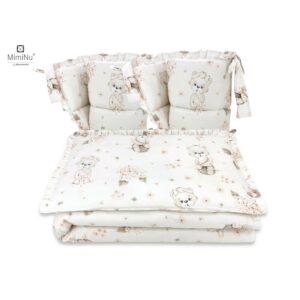 Lenjerie de pat 4 piese pentru pat 120x60 cm, cu două protecții laterale, Bumbac, MimiNu, Powdery Pink Ballerina