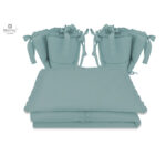 Lenjerie de pat 4 piese pentru pat 120×60 cm, cu două protecții laterale, Bumbac, MimiNu, Colectia Royal, Nepal Green