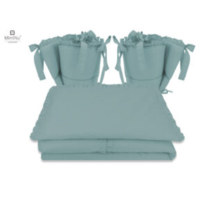 Lenjerie de pat 4 piese pentru pat 120×60 cm, cu două protecții laterale, Bumbac, MimiNu, Colectia Royal, Nepal Green