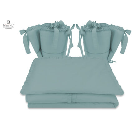 Lenjerie de pat 4 piese pentru pat 120×60 cm, cu două protecții laterale, Bumbac, MimiNu, Colectia Royal, Nepal Green