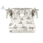 Lenjerie de pat 4 piese pentru pat 120x60 cm, cu două protecții laterale, Bumbac, MimiNu, Calm Forest Beige
