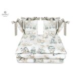 Lenjerie de pat 4 piese pentru pat 120x60 cm, cu două protecții laterale, Bumbac, MimiNu, Zoo on Bikes Nugat