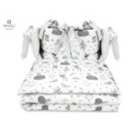 Lenjerie de pat 4 piese pentru pat 120x60 cm, cu două protecții laterale, Bumbac, MimiNu, Forest Friends Mint