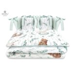 Lenjerie de pat 4 piese pentru pat 120x60 cm, cu două protecții laterale, Bumbac, MimiNu, Lulu Natural
