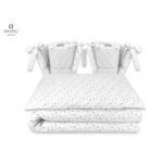Lenjerie de pat 4 piese pentru pat 120x60 cm, cu două protecții laterale, Bumbac, MimiNu, Mini Gray Stars