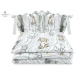 Lenjerie de pat 4 piese pentru pat 120x60 cm, cu două protecții laterale, Bumbac, MimiNu, Safari Natural