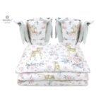 Lenjerie de pat 4 piese pentru pat 120x60 cm, cu două protecții laterale, Bumbac, MimiNu, Sweet Deer Pink