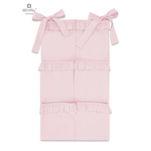 Organizator pentru pătuț cu volănașe și 6 compartimente, 70×40 cm, Bumbac, MimiNu, Colecția Royal, Powder Pink