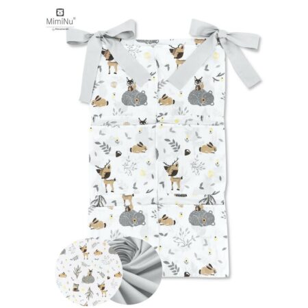 Organizator pentru pătuț cu 6 compartimente, 70x40 cm, Bumbac, MimiNu, Forest friends Grey/Beige