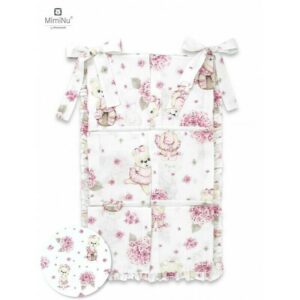 Organizator pentru pătuț cu volănașe și 6 compartimente, 70x40 cm, Bumbac, Pink Ballerina