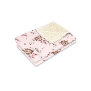 Păturică de iarnă din imitație de lână și bumbac cu două fețe, 70x100 cm, MimiNu, Ecru Little Ballerina Pink