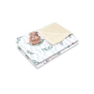 Păturică de iarnă din imitație de lână și bumbac cu două fețe, 70x100 cm, MimiNu, Ecru Lulu Natural